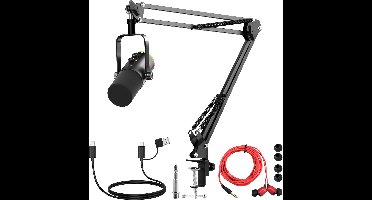 JVJH Gaming Microfoon, microfoon met arm, mute-knop,Compatibel met Windows, Mac OS en Android-besturingssystemen