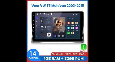 Awesafe Autoradio - Draadloos Apple CarPlay Android Auto - Geschikt Voor VW Volkswagen T5 Multivan 2003 t/m 2015 - 1GB+32GB - Autoradio met navigatie GPS - Radio Scherm