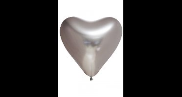 Chrome chroom hart Ballonnen Zilver 12 inch=30cm – per 6st.