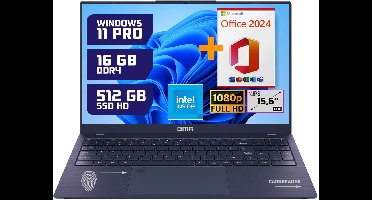 GMR 15.6" Full HD Laptop - Intel N95, 16GB RAM, 512GB SSD, Windows 11 Pro & Office 2024 - Ideaal voor Thuisgebruik, Kantoor & Studie