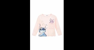 Disney Stitch Shirt - Lange Mouw - Roze - Stitch en Angel - Maat 110/116