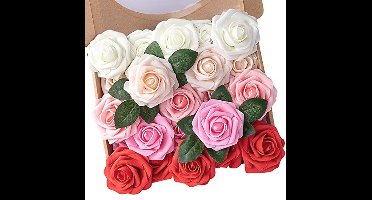 N&T NIETING Kunstbloemen, rozen, 25 stuks, kunstrozen met steel, doe-het-zelf decoratie, voor bruiloft, boeketten, bruid, woondecoratie, serie A rood