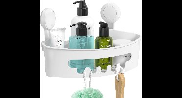 Doucheplank - Hoekplank - 1 compartimenten - Sterke Zuignap - Zonder Boren - Kunststof, Roestvrij - Geschilderd - Wandmontage - Rechthoekig - 33D x 25,4B x 8,4H cm - Kleur : Wit.