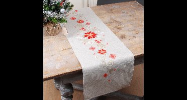 Vervaco - Aïda loper kit - Kerst - Kerstrozen - PN-0172673 - Borduren - Borduurpakket - Borduurpakket volwassenen - Borduurpakket kind