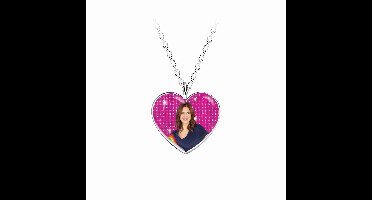K3 - zilveren meisjesketting - K3 collectie - roze glitterhart - Hanne - 36cm