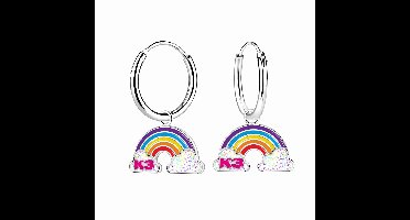 K3 - zilveren oorringen met K3 hanger - regenboog en glitter