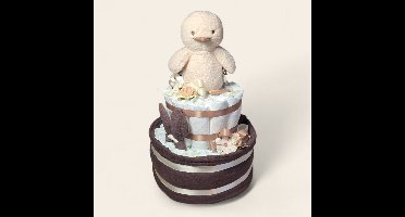 Luiertaart 2 lagen met Jollein Spring Garden Duck en wiegdeken chestnut