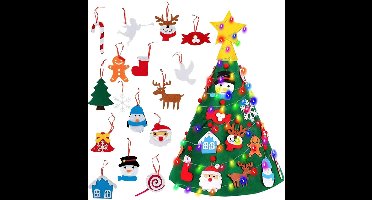 Mmgoqqt - 1 Stuk - Met Licht Viltkerstboom - Kinderkerstboom - Vilt Dennenboomversiering - DIY Kerstboom Set - 70-95 Cm - Opvouwbaar - Inclusief 32 Ornamenten En 5 Meter LED Lichtjes