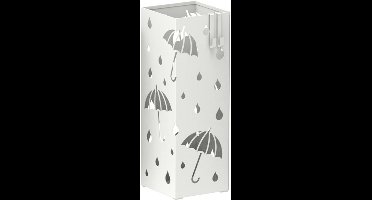 IVOL Paraplubak Wit met Paraplu Motief - 43 cm hoog - Vierkant 15x15 cm - Parapluhouder Staal - Paraplubakken voor Wandelstokken en Paraplu's