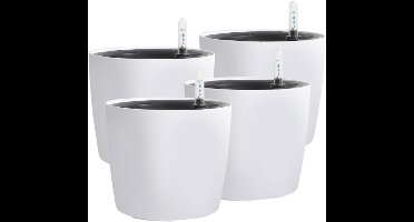 4-Pak Zelfwaterende Bloempot 7 Inch - Witte Moderne Plantenpot Met Waterniveau Indicator - Indoor Bloempot Voor Kamerplanten - Afrikaanse Viooltjes - Succulenten - Decoratieve Tuinpot