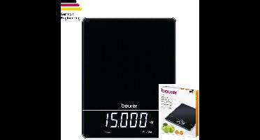 Beurer KS 34 XL Digitale Keukenweegschaal - Tot 15 kg – Glazen oppervlak - Touch bediening – Groot Magic LED display – Tarra functie – Incl. batterijen - 5 Jaar garantie - Zwart