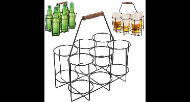 Orion Radka - Metalen Flessenkist - 6 Vakjes - Houten Handvat