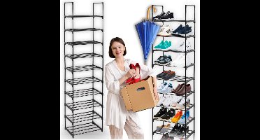 MORE&DECO - Metalen Schoenenrek - Modulair Ontwerp - 174x45x30 cm - Zwart