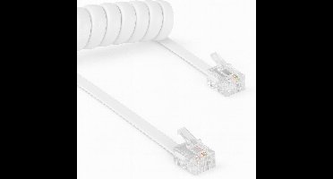 RJ10 kabel - Telefoonhoorn krulsnoer - 4 meter - Wit - 4-aderig - Plat - Allteq