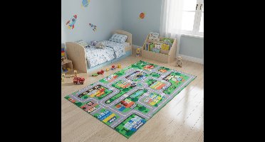 Tapiso Joy Vloerkleed voor Kinderkamer Straat Speelkleed Auto Kindertapijt Jongens Grijs Speeltapijt Autokleed Educatief Antislip - 200x300