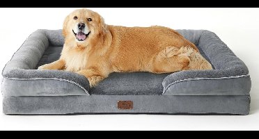 LeeuwenChoice® Orthopedisch Hondenbed Grijs - Ergonomische Hondenbank - 122x89x20 (LxBxH) - Waterdichte Afneembare Overtrek - Gemakkelijk Wasbaar - Ademend - Traag Schuim - Schuimvulling - Voor Grote Honden