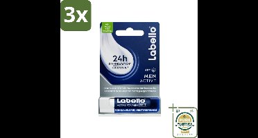 3 x Labello – Lippenbalsem – Active For Men – SPF 15 – 4,8 g - Grootverpakking - Lippenbalsem Voor Mannen - Droge Lippen - Actieve Verzorging - Glansloos - SPF 15
