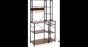 Keukenkast – Opbergkast – Keukenrek – Kast Met Planken – Keukenkast Rustiek Bruin – 9 Verstelbare Niveaus – Inclusief 12 S-Haken En Magnetronruimte