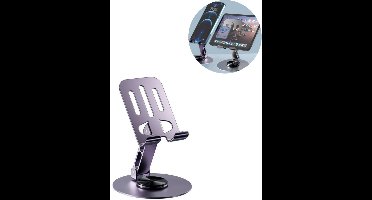 Telefoonstandaard - Metaal - Draaibaar - Opvouwbare bureaustandaard - Geschikt voor telefoons en tablets - Verstelbaar - Voor livestreaming, video's en werk - Grijs