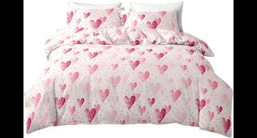 3-Delige Dekbedovertrekset: Romantische Hartjes Print - 135x200cm