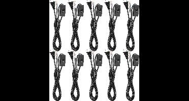 10x Zwart Licht Snoer Set met Stekker en Aan/Uit Schakelaar - 1.8 Meter - Voor Lampen en Elektrische Apparaten