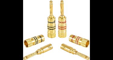 4 Stuks High-End Banaanstekkers voor Luidsprekerkabel tot 4mm² - 24K Verguld - Rood en Zwart
