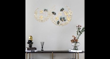 Muurdecoratie – Wanddecoratie – Wandbord – Wandkunst – Wandversiering – Gouden 3D Metalen Design – Set Groot 69cm & Klein 47cm