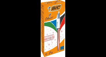 BIC 4 kleuren Roségoud balpen - Alles-in-Eén - Doos van 12 Stuks - Medium Punt 1 mm