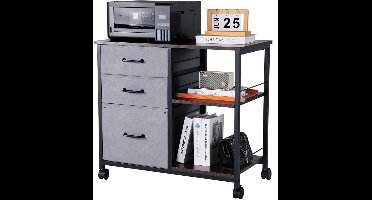 Archiefkast - Rolcontainer - Met 3 Stoffen Lades - Met 2 Open Planken - Op Wielen - Voor A4, Letter en Legal - Geschikt als Printerstandaard - Bruin