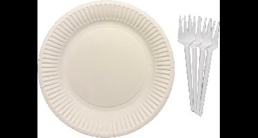 Herbruikbare Set – Bord 18 cm + Snackvork – 14 cm – 100 Sets – PS