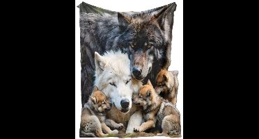 Fleece deken - wolven - familie - flanel - plaid - 150 x 130 cm