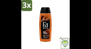 3 x Fa Men - Douchegel - Dark Passion 2-in-1 - Bergamot & Limoen - Verzorgend - 250 ml - Grootverpakking - Douchegel - Mannen - 2-in-1 - Vegan - Bergamot