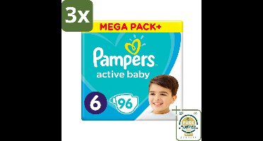3 x Pampers - Active Baby - Luiers - Maat 6 (13-18 kg) - Extra Groot - 96 Luiers - Grootverpakking - Baby Windels - Windels Voor Kinderen - Actieve Baby Windels - Windels 15 Kg - Windels Extra Groot