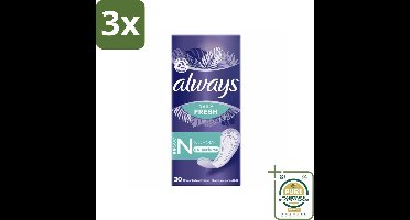 3 x Always Daily Fresh - Inlegkruisjes - Normaal - Ongeparfumeerd - 30 Inlegkruisjes - Grootverpakking - Inlegkruisje - Inlegkruisjes - Inlegkruisje Normaal - Inlegkruisje Ongeparfumeerd - Inlegkruisje Actipearls