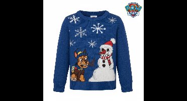 PAW Patrol – Kersttrui Jongens – Maat 110/116 – Blauwe Kersttrui met Chase en Sneeuwpop – Warme Gebreide Wintertrui Kinderen – Paw Patrol Sweater – Kerstcadeau Jongens - Kinderkleding – Jongens Trui – Winter Kleding