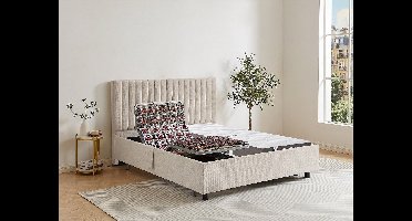 Vente-unique Bed met elektrische lattenbodem stof beige 2 x