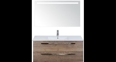 Seville Badmeubelset 120 cm - 2 Laden Tabacco - Wastafel Enjoy Enkel met Sence Spiegel