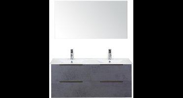 Seville Badmeubelset 120 cm - 4 Laden Beton Antrac Edge - Wastafel Enjoy Dubbel met Spiegel