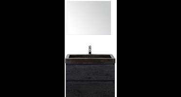 Maxx XL Badmeubelset 80 cm - Black Oak - Wastafel Lucca 1 Kraangat met Spiegel