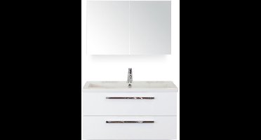 Seville Badmeubelset 100 cm - Wit Hoogglans - Wastafel Djazz 1 Kraangat met Spiegelkast