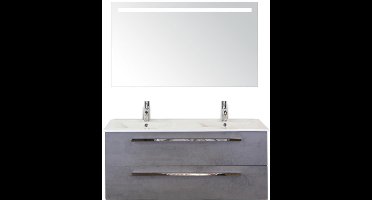 Seville Badmeubelset 120 cm - 2 Laden Beton Antrac - Wastafel Enjoy Dubbel met Sence Spiegel
