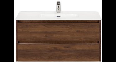 Dante Badmeubelset 100 cm - Walnoot - Keramische Wastafel Wit Cover