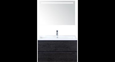 Vogue Badmeubelset 100 cm - Greeplijst in Kleur - Black Oak - Keramische Wastafel Wit 1 Kraangat met Sence Spiegel