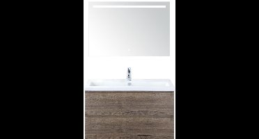 Vogue Badmeubelset 100 cm - Greeplijst in Kleur - Tabacco - Keramische Wastafel Wit 1 Kraangat met Sence Spiegel