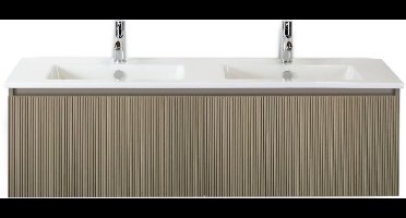 Frozen 3D Badmeubelset 140 cm - Greeplijst in Kleur - Olive - Keramische Wastafel Wit 2 Kraangaten