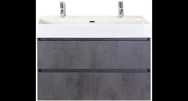 Maxx XL Badmeubelset 100 cm - Beton Antraciet - Wastafel Kube 2 Kraangaten