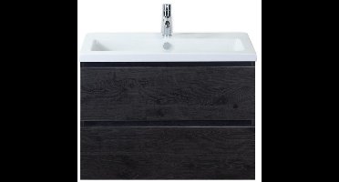 Vogue Badmeubelset 80 cm - Greeplijst in Kleur - Black Oak - Keramische Wastafel Wit 1 Kraangat