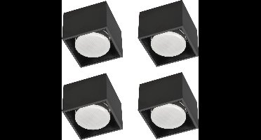 Cube Plafonniere met 1 lichtpunt - Draaibaar licht - Staal - 10 x 8 cm - GX53 - Zwart - 4PACK - Plafonnieres - Plafoniere slaapkamer - Plafondlamp - Plafondlampen - Badkamerlamp - Plafond lamp