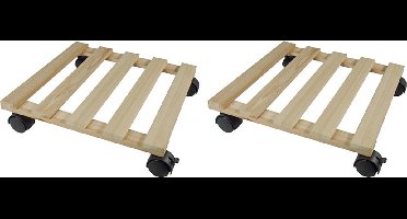 2x Vierkante plantentrolley hout 35 cm - Woonaccessoires/decoratie - Home deco - Kamerplanten trolley/roller vierkant