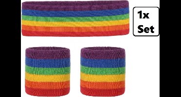 Zweetbandjes set regenboog 3-dlg - Sport thema feest festival fun party
